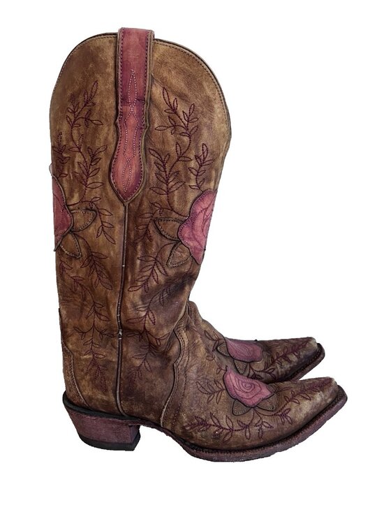 Ariat Shoes - Ariat Rosalind Womens Western Boots Size 9 B Brown Leather Rose Floral Snip Toe